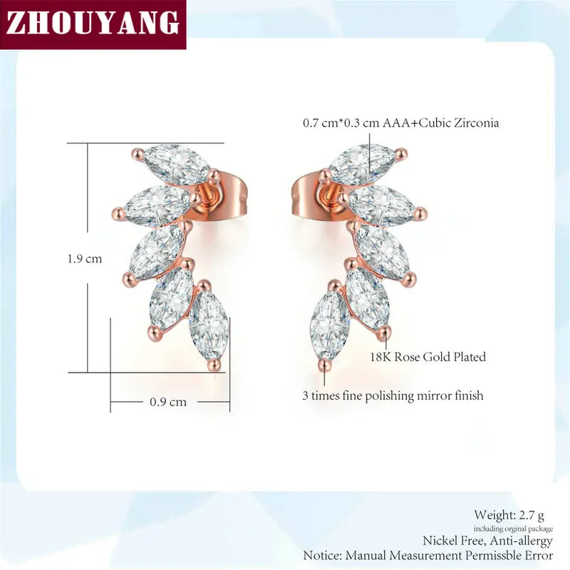 Stud Earrings for Women with Cubic Zirconia Angel Wings in Rose Gold & Silver