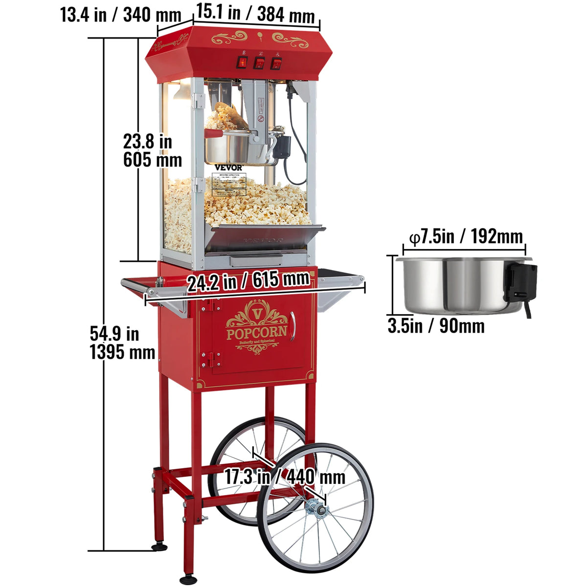 Commercial Popcorn Maker 8/12oz Electric Popcorn Machine with Scoop & SUS304 Heating Tube