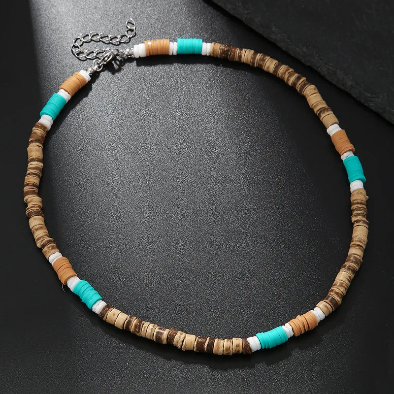 Summer Coconut Husk Bead Starfish Necklace for Men Bohemian Natural Stone Chain