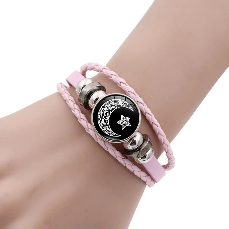 Leather Sun and Moon Couple Bracelets Set - Adjustable Multi-Layered Beaded Jewelry