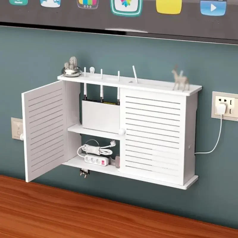 Wall-Mounted Shelf Organizer for Router and Cable Storage - No Punch Installation