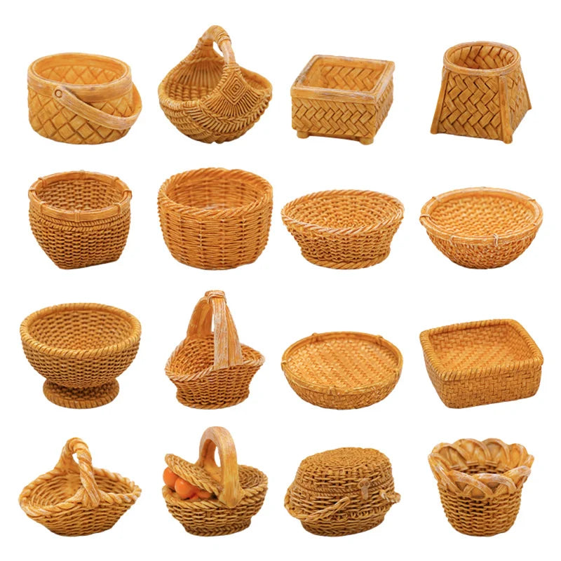 Mini Simulated Rattan Basket Dollhouse Food & Decor Accessory - Creative Craft