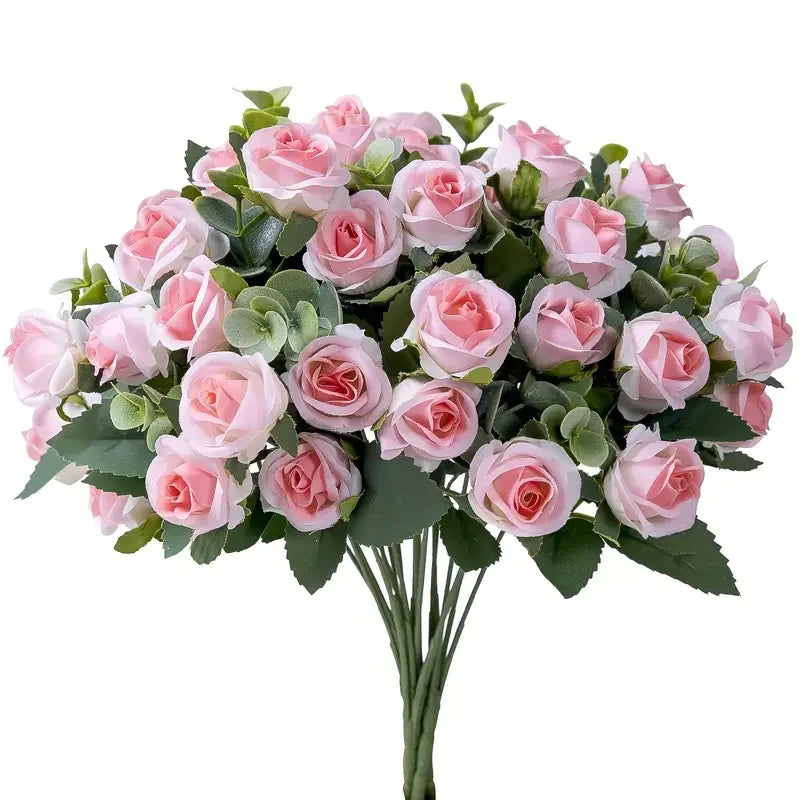 Artificial Flower Bouquet with Roses and Eucalyptus for Wedding & Home Decor