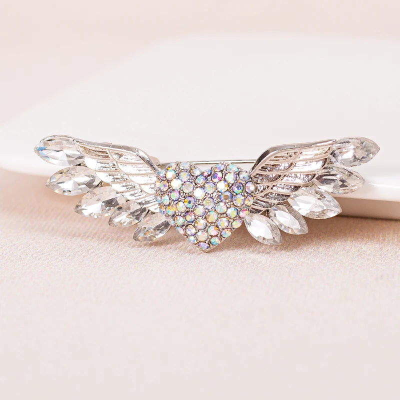 Sparkling Crystal Love Angel Wings Brooch for Weddings & Dress Decor