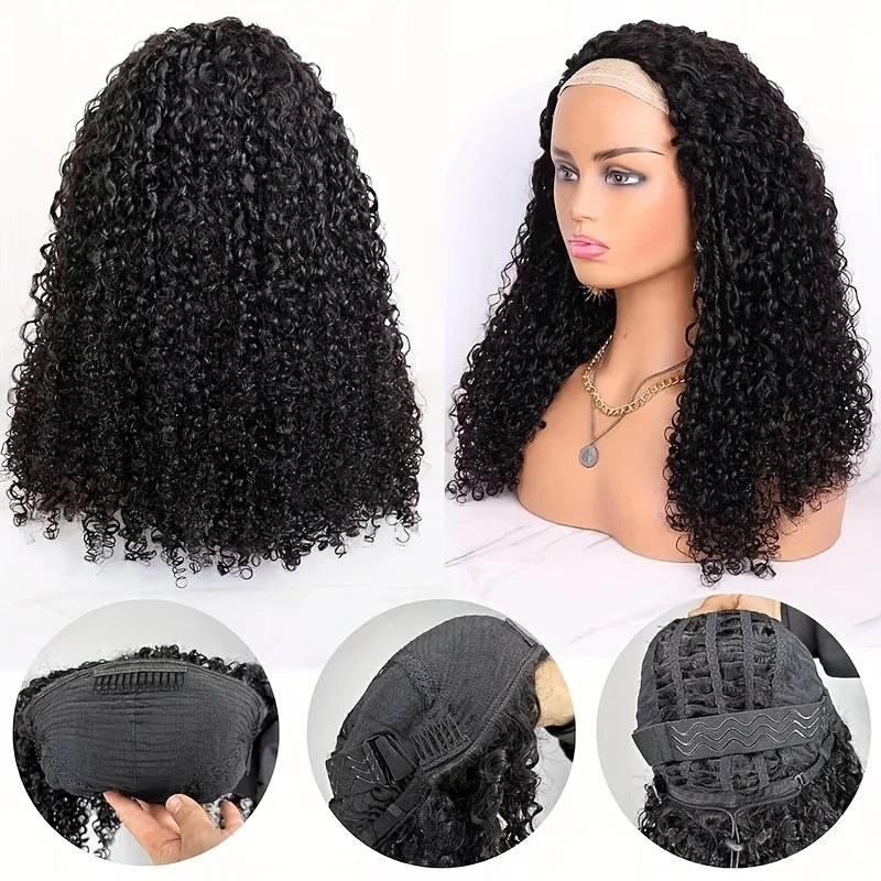 Brazilian Human Hair Curly Wig 16-36in Seamless Glueless Half Wig for Natural Look