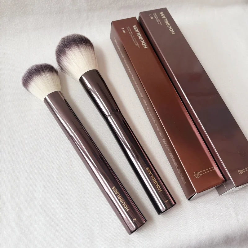Luxury Powder and Blush Makeup Brush Set - Synthetic Hair, Multiple Handle Colors