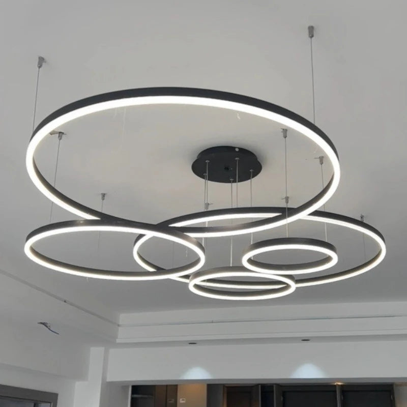 Modern Aluminum Ring Pendant Light - Acrylic LED Chandelier for Living & Dining Rooms