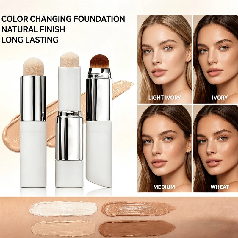 Color Changing Foundation Stick with Hydrating Long Wear Concealer - Lightweight & Full Coverage