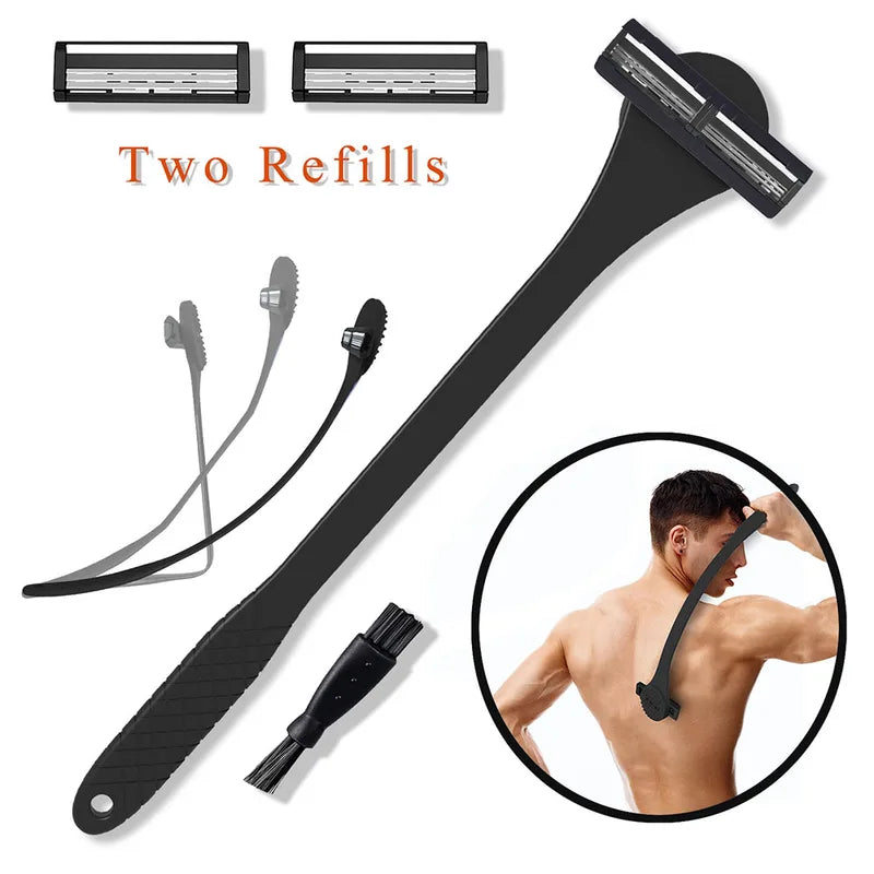 Men's 2-in-1 Silicone Back Shaver & Scrubber with 3-Layer 6-Blade Razor
