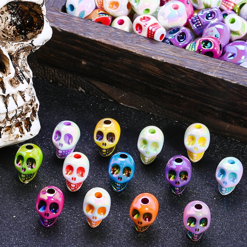10pcs Colored 3D Skull Beads Acrylic Skull Jewelry Making Supplies Halloween Craft