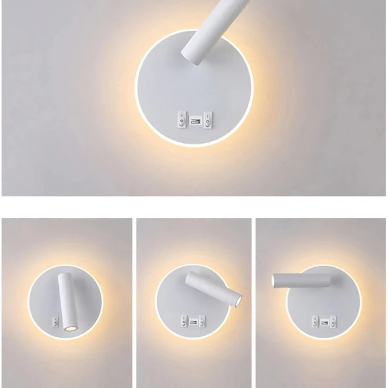 Nordic Modern LED Wall Lamp with Switch & USB for Bedroom Living Room