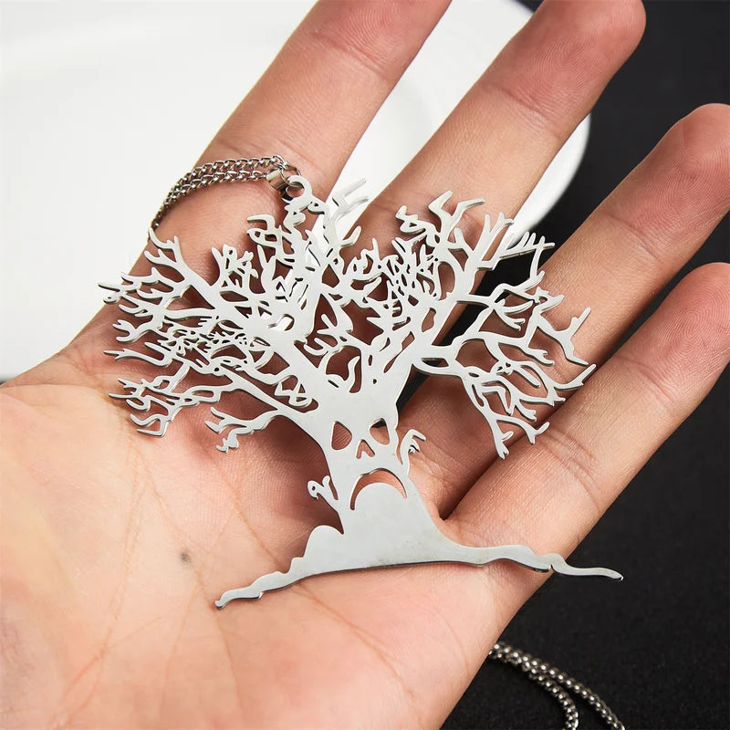 Halloween Tree Pendant Necklace Stainless Steel Tree of Life Jewelry