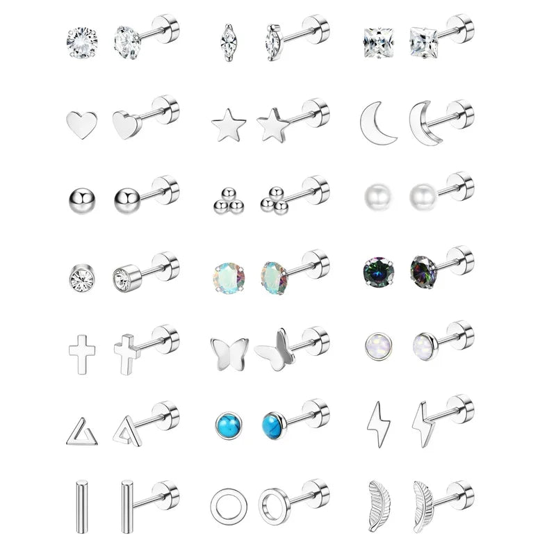 Hypoallergenic Flat Back Stud Earrings for Men Women Surgical Steel Jewelry