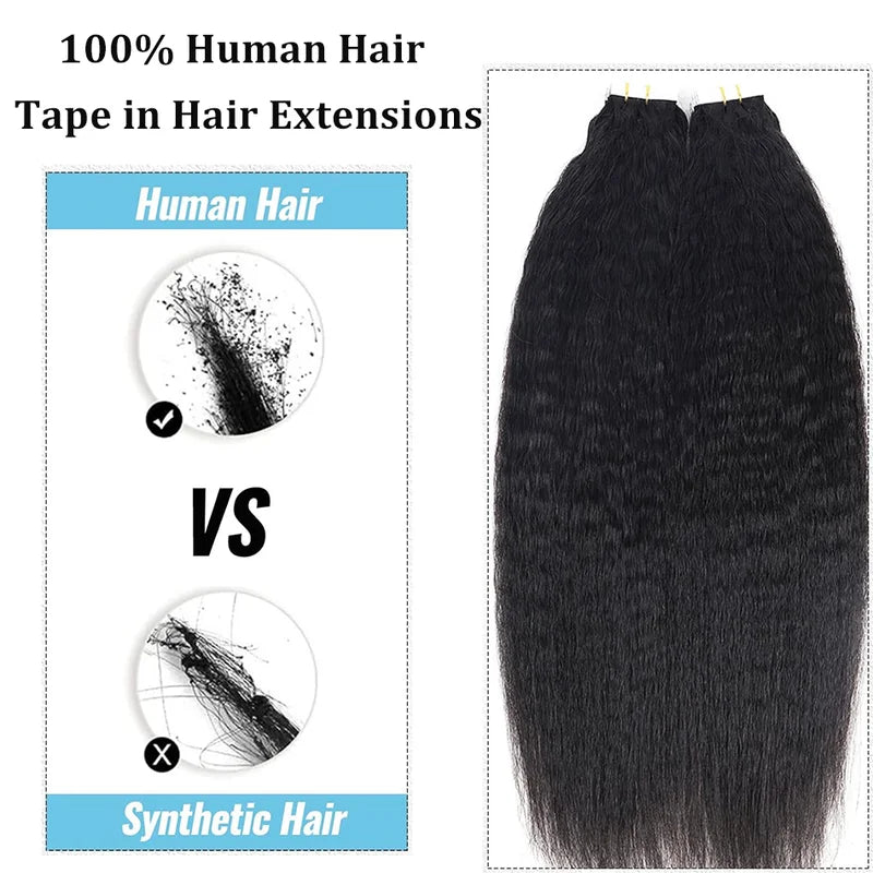 Kinky Straight Tape-in Hair Extensions 100% Human Hair Brazilian Natural Black