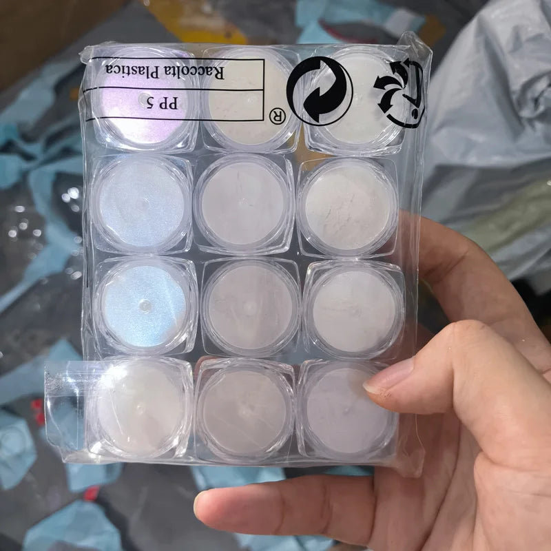 12Pcs Nail Mirror Powder Set - Aurora White Chrome Pigment for UV Gel Manicure