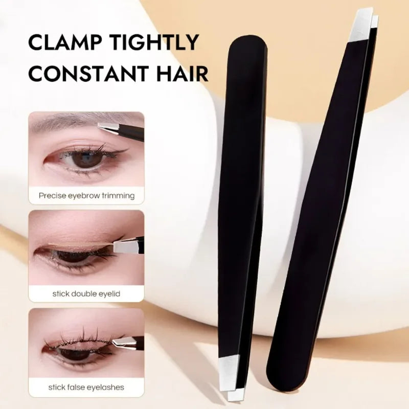 Stainless Steel Eyebrow Tweezer Set with Slant and Flat Tips for Ingrown Hair Removal