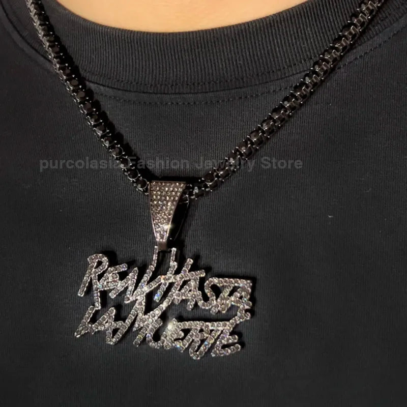 Men Women Hip Hop Iced Out Letter Pendant Necklace 12MM Cuban Chain Jewelry