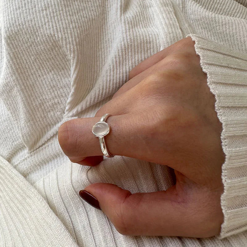 925 Sterling Silver Women's Ring Simple Vintage Adjustable Wide Stone Jewelry