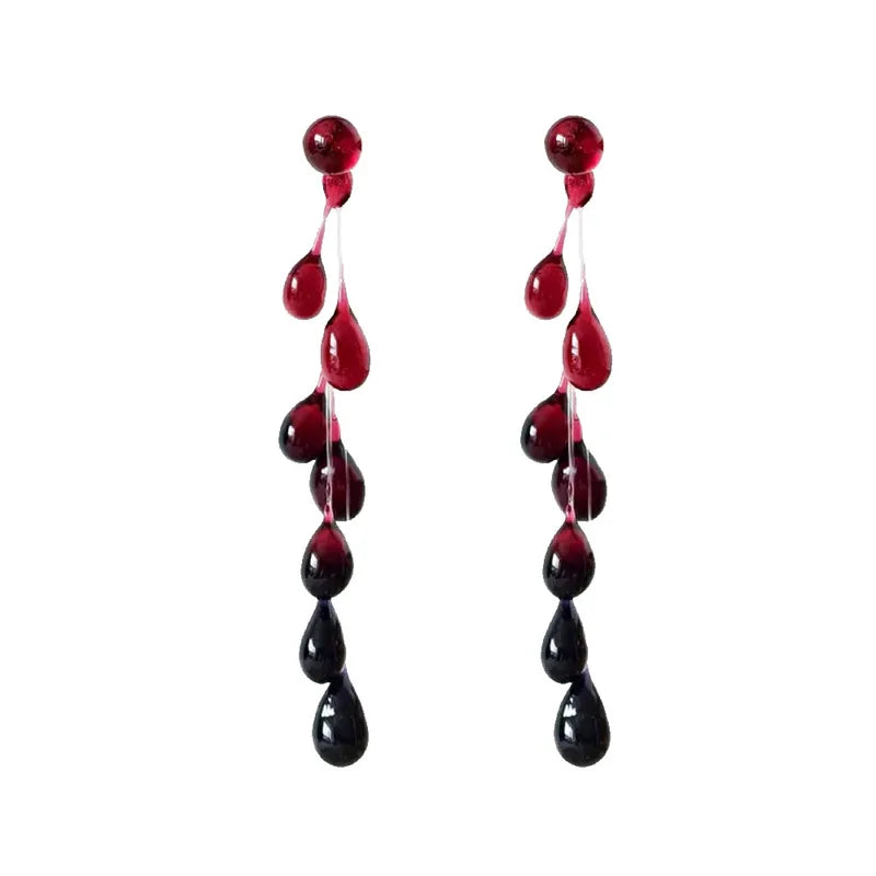 Gothic Blood Drop Tassel Earrings - Red Water Drop Resin Jewelry for Women Halloween