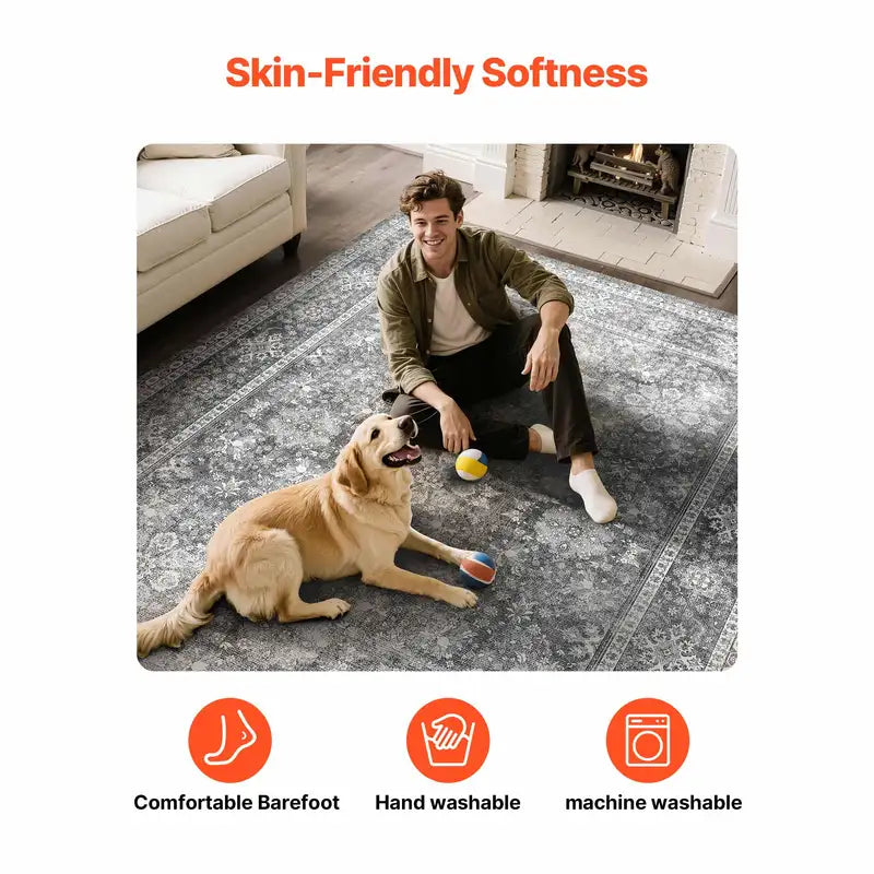 Large Washable Non-Slip Indoor Area Rug - Soft Tear-Resistant Carpet for Bedroom Living Room Kids Office