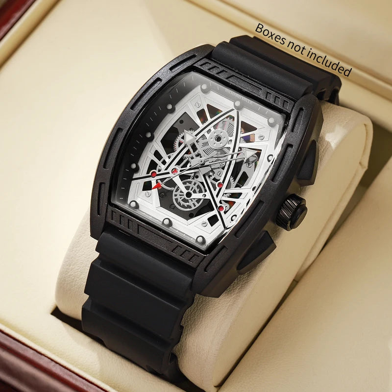 Men's Skeleton Dial Quartz Watch with Silicone Strap - Casual Sports Wristwatch