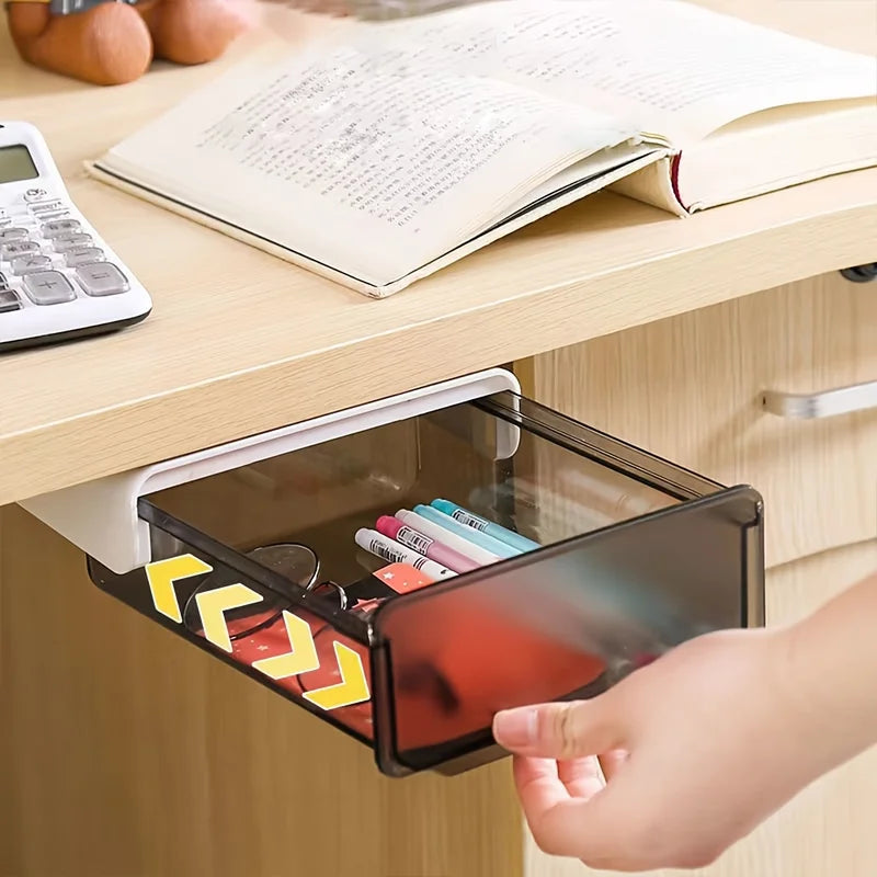 Under-Desk Pull-Out Drawer Storage Box - No-Drill Invisible Organizer