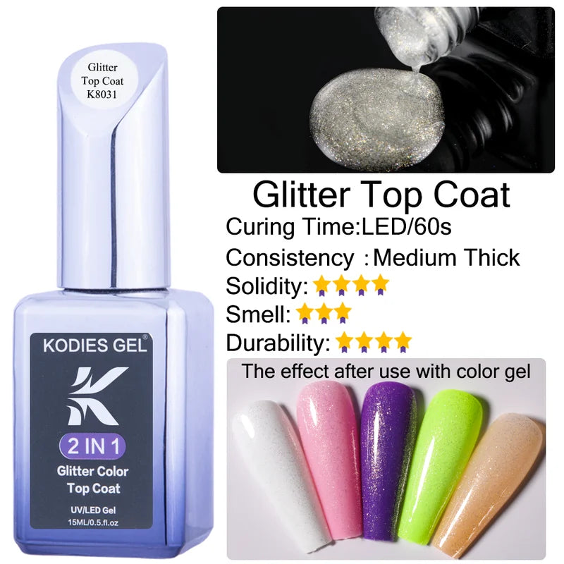 UV Gel Nail Top Coat No Wipe Glitter Sealer 15ml Long-Lasting Shine