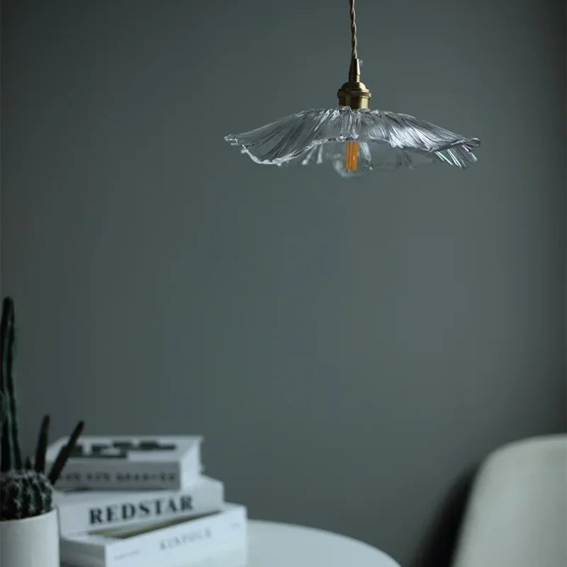 Vintage Flower Glass Pendant Light Fixture – Indoor Hanging Lamp for Living Room and Bedroom