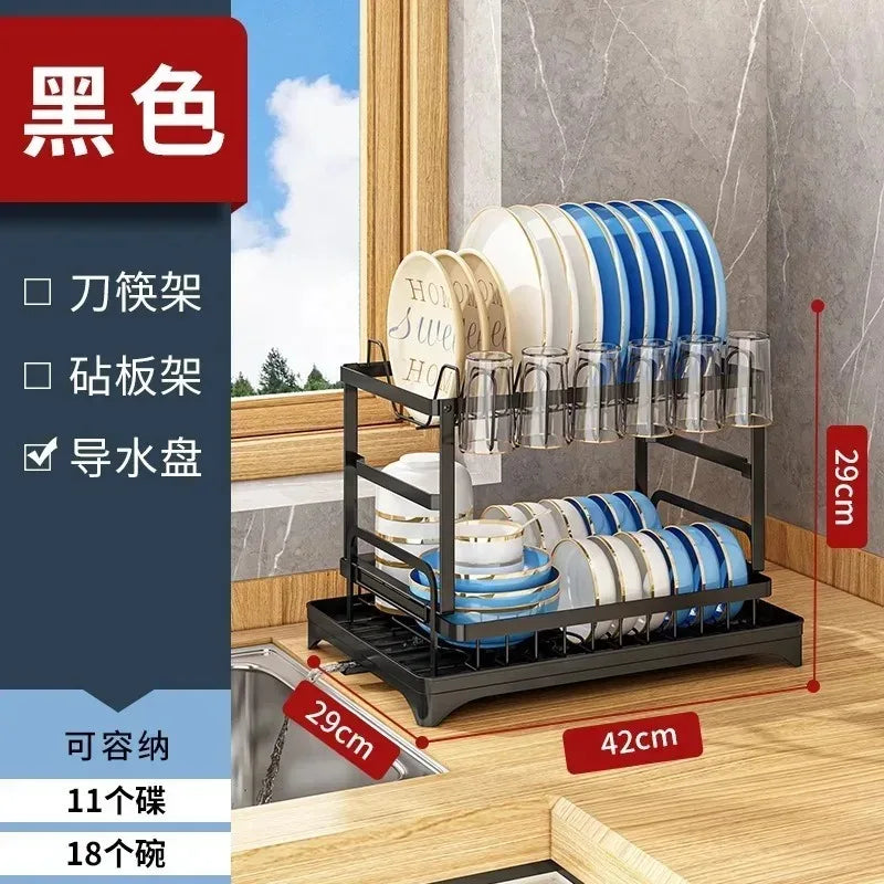 Multifunctional Double-Layer Dish Rack for Kitchen Tableware Storage