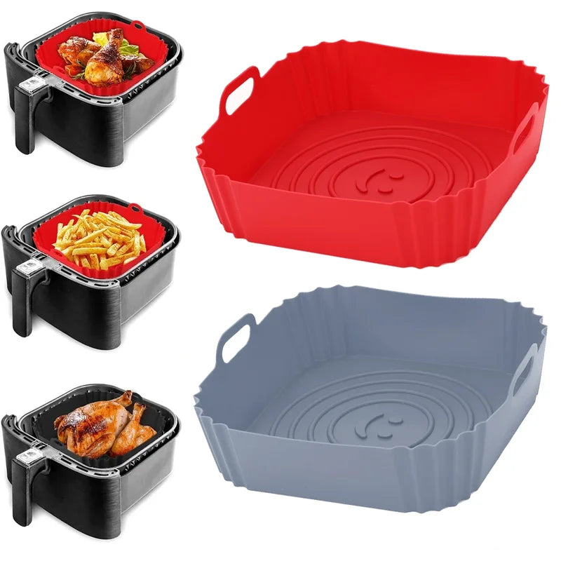 Reusable Silicone Air Fryer Pan Liner Set Non-Stick Baking Tray Accessories