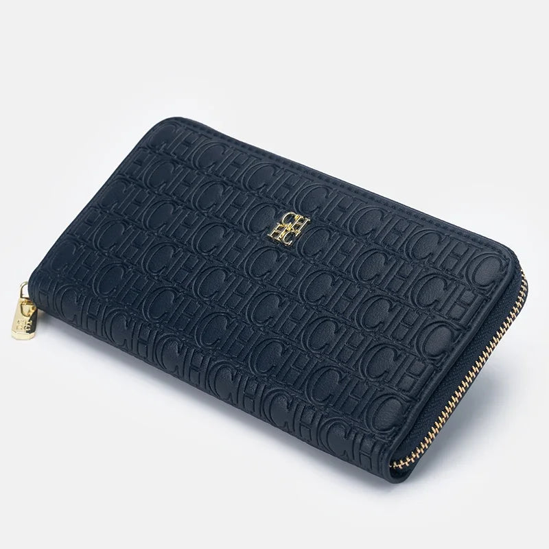 Luxury Women's Wallet with Embossed Initials Compact Leather Purse