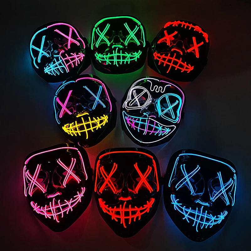 Wireless Neon LED Purge Mask for Halloween Cosplay Party Glow in The Dark Mask