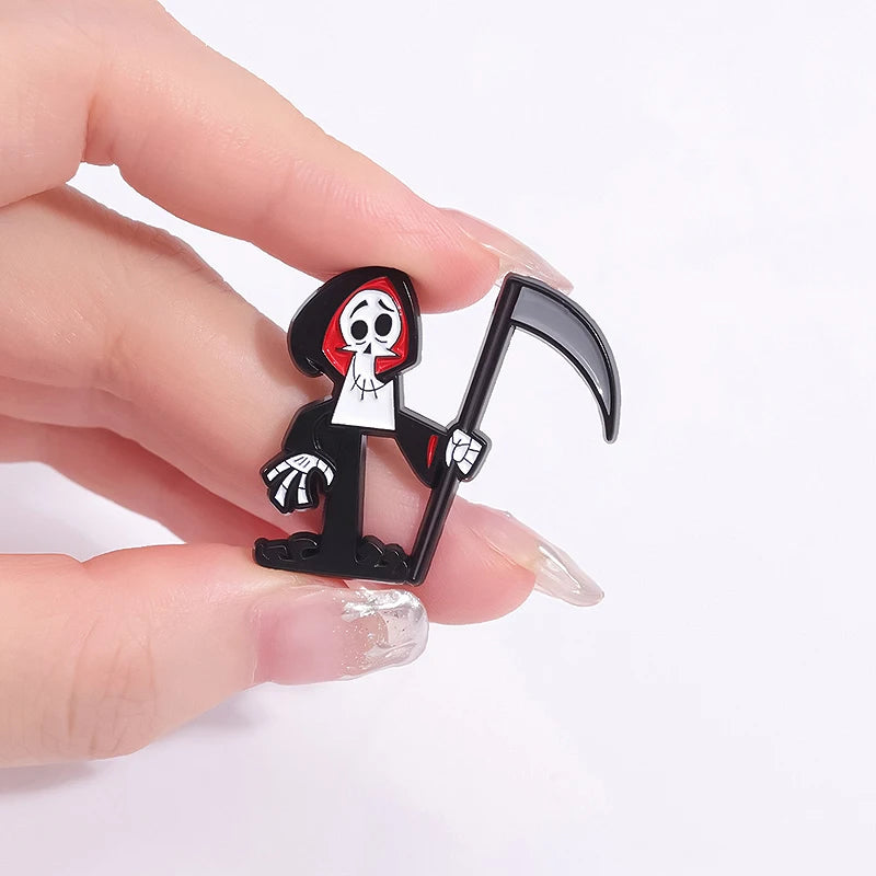 Cartoon Grim Reaper Enamel Brooch Pin Halloween Jewelry Gift Metal Badge