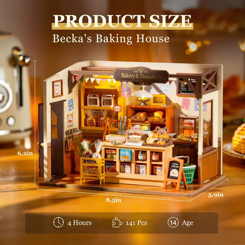 Miniature Dollhouse Kit Becka's Baking House - DIY Wooden Puzzle Decor Gift