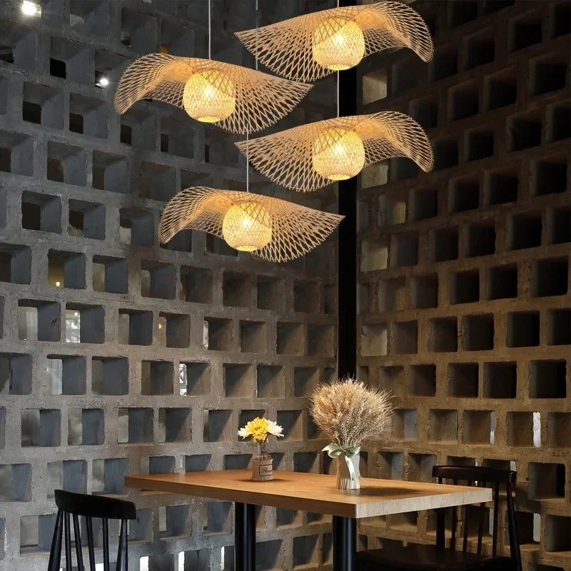 Eco-Friendly Bamboo Pendant Lights E27 Ceiling Fixture for Home & Restaurant