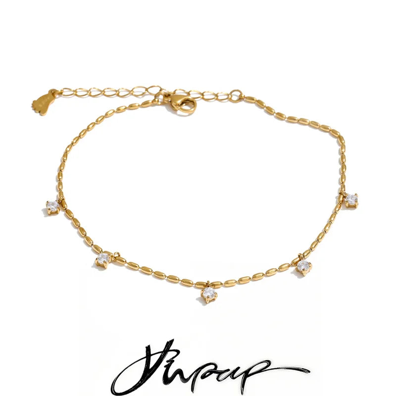 Stainless Steel Chain Anklet for Women Zirconia Drop Foot Jewelry Summer Beach Waterproof Accessory