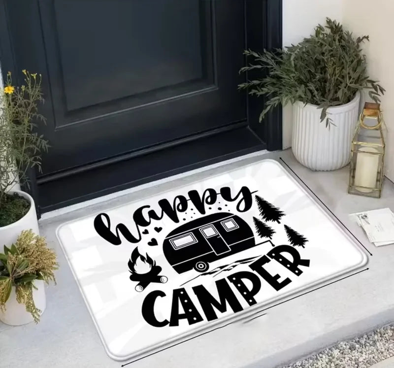 Outdoor Welcome Door Mat - Retro Camping Car Pine Tree Design for Indoor & Outdoor Use