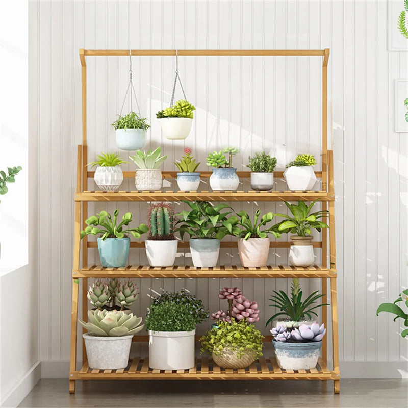 3-Tier Bamboo Plant Stand - Indoor Outdoor Flower Pot Shelf, Space Saving