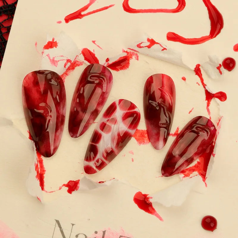 Halloween Fake Nail Set with Ghost Pumpkin Design - Almond Shape Press-On Nails
