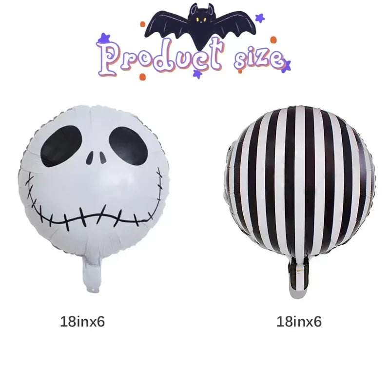 12 pcs 18 Inch Halloween Skull Black and White Striped Foil Balloons Party Decorations