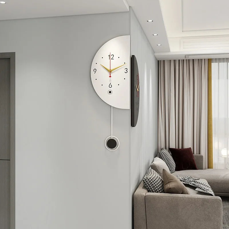 Double-Sided Modern Wall Clock with Pendulum Noiseless Nordic Home Decor