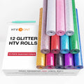 12 Pack Glitter Heat Transfer Vinyl Rolls for Cricut T-Shirt Printing - 10x5ft