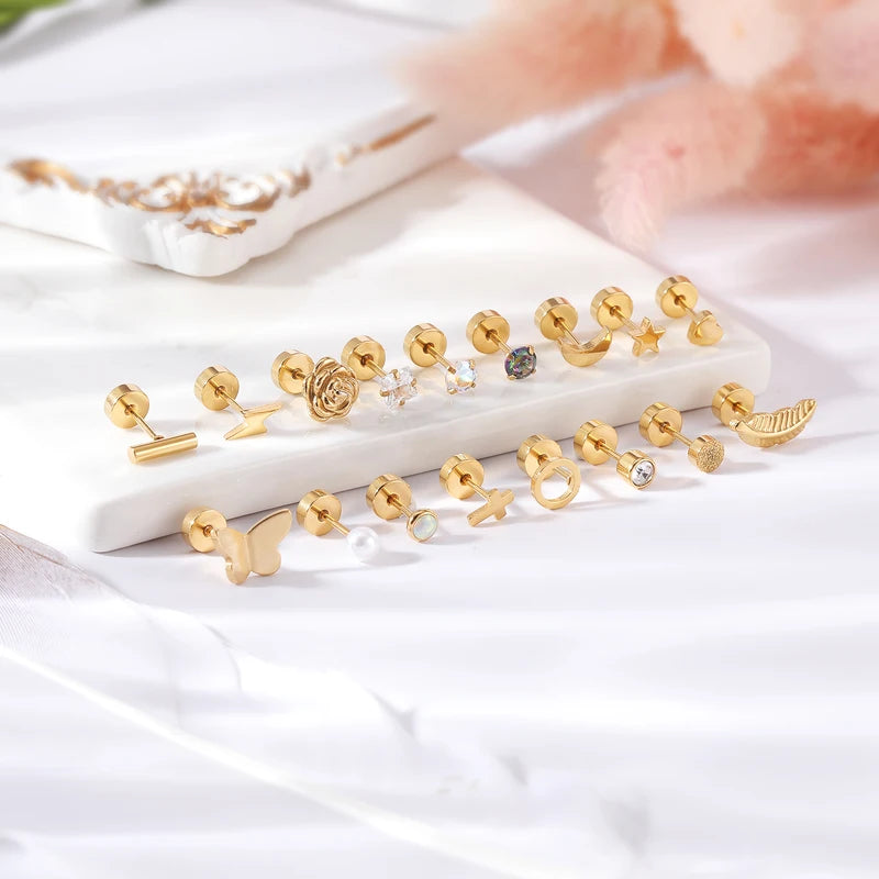 Gold Plated Star Heart Stud Earrings for Women Girls Jewelry Gift