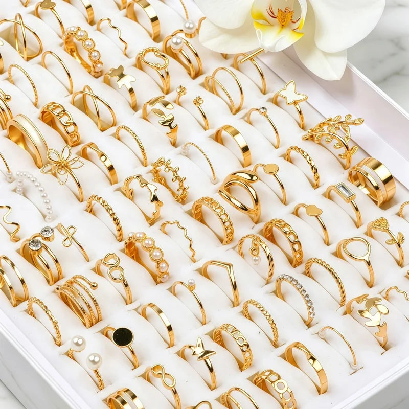 Fashion Rhinestone Hollow Rings Set for Women - Mix Style, Daily Jewelry, Party Gifts