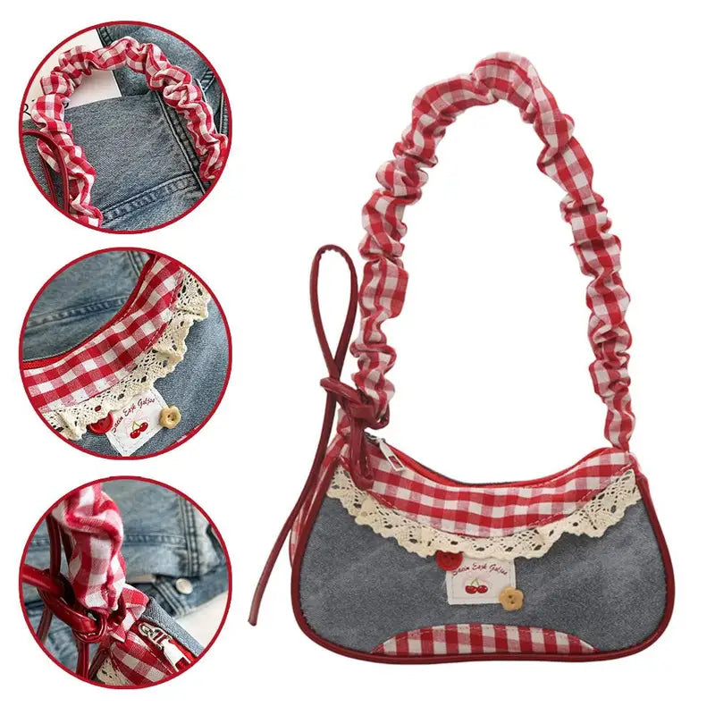 Women’s Shoulder Bag with Lace Ribbon Strap, Daily Casual Handbag