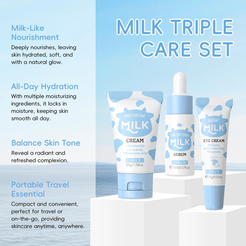 Hydrating Milk Glow Skincare Set with Serum, Eye Cream & Moisturizer