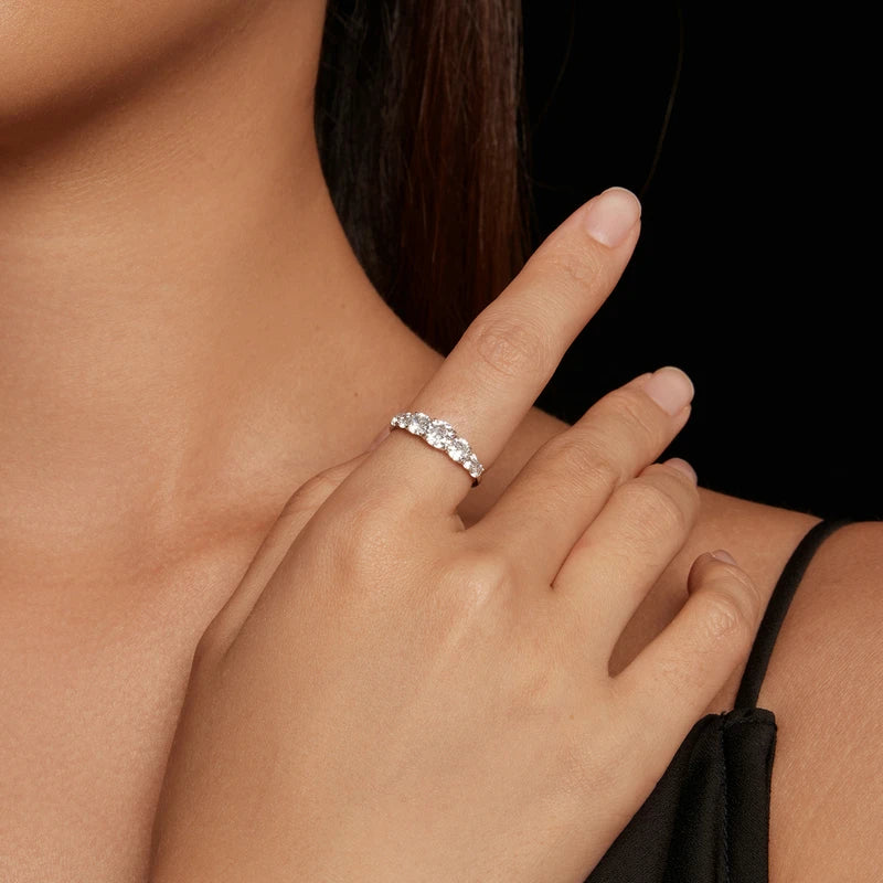 Sterling Silver Moissanite Engagement Ring with Multiple Stones for Women