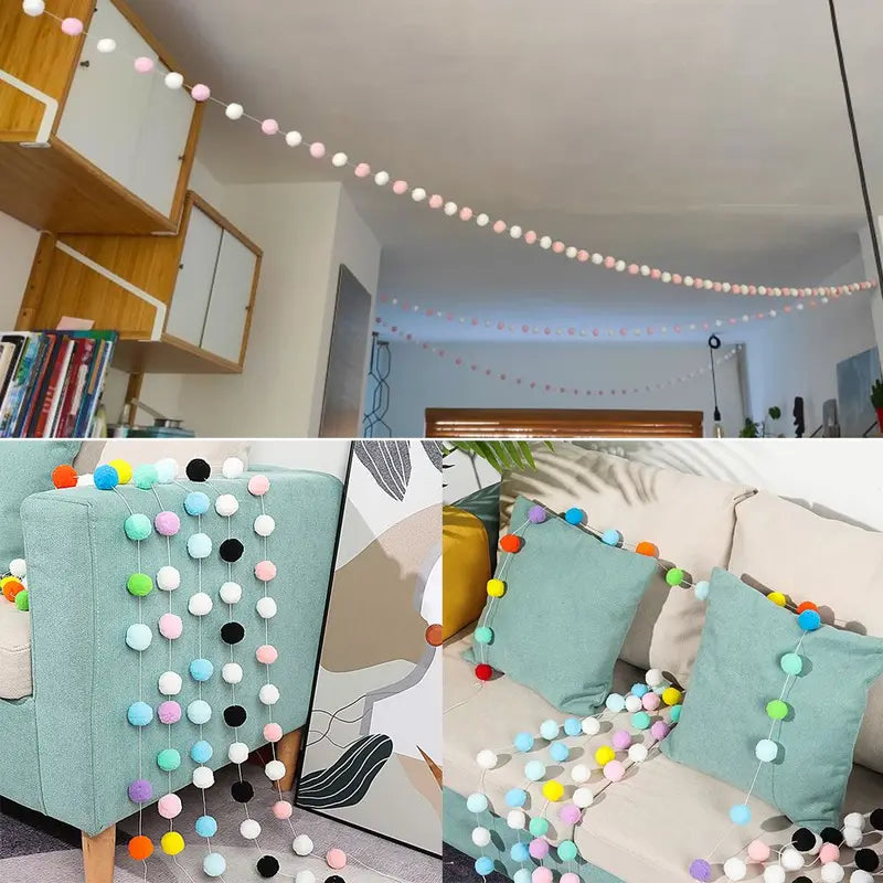 Colorful Felt Ball Pendant Garland 2.5m Nursery Room Decor DIY Hanging String