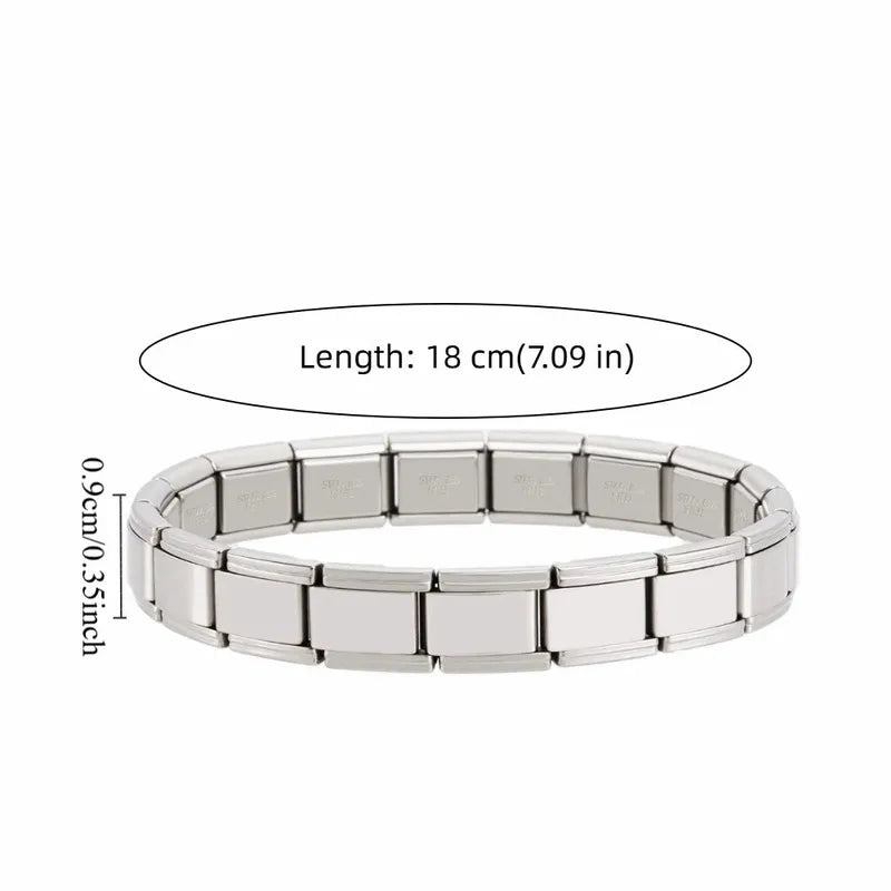 Stretchable Italian Chain Link Bracelet 9mm Modular Stainless Steel Jewelry