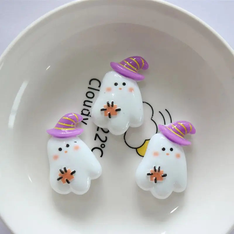 10 Pcs Cute Halloween Ghosts Skeletons Pumpkins Resin Jewelry Hairpin Craft Decorations